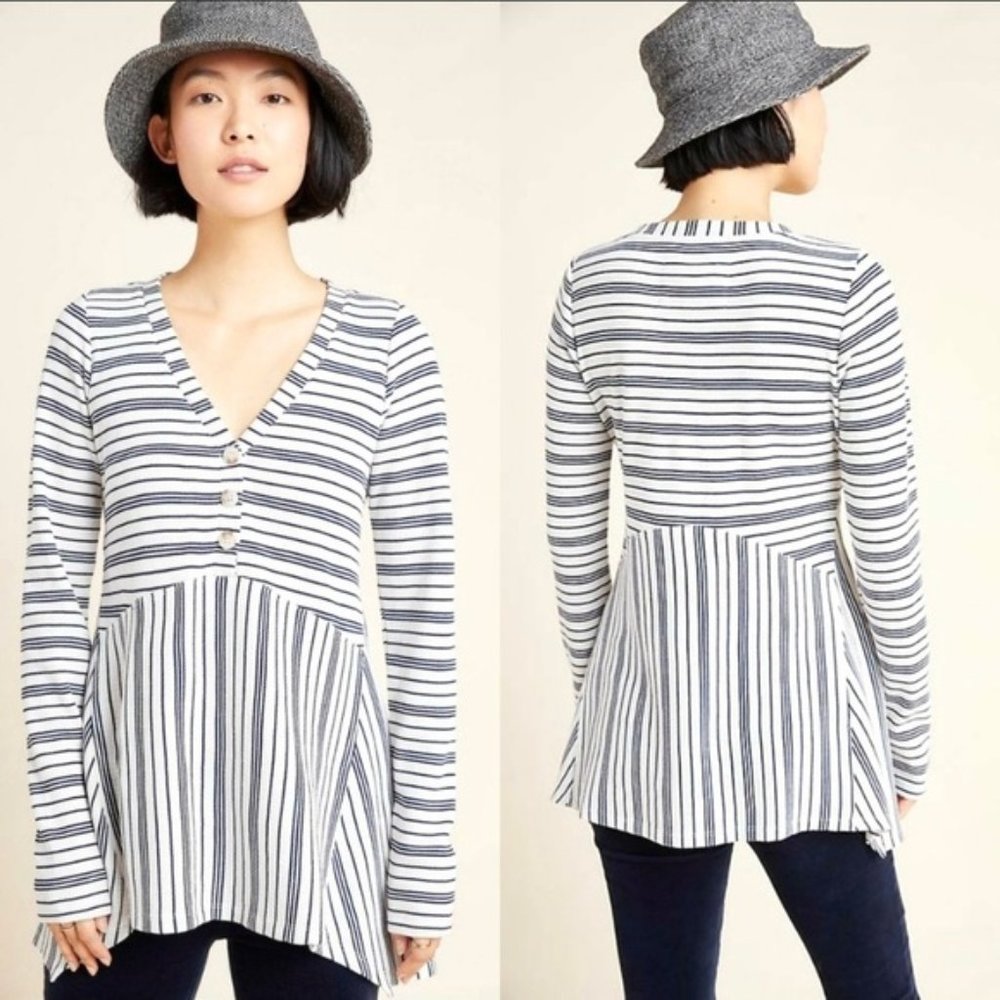 NWT Anthropologie Maeve Babydoll Striped Henley S